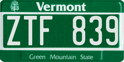 VT license plate ZTF839