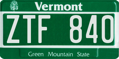 VT license plate ZTF840