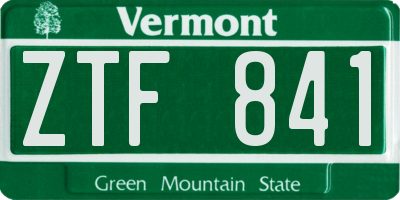VT license plate ZTF841