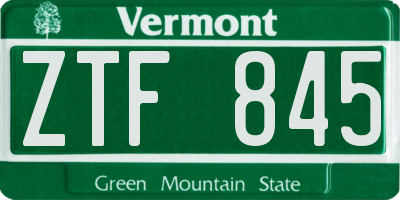 VT license plate ZTF845