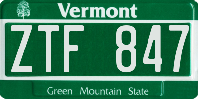 VT license plate ZTF847