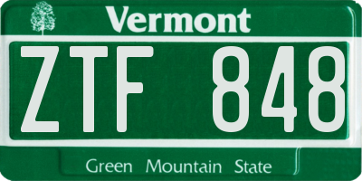 VT license plate ZTF848