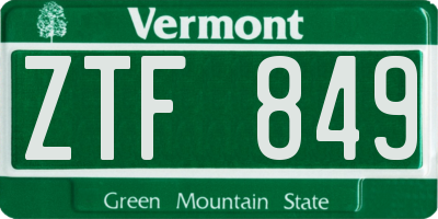 VT license plate ZTF849