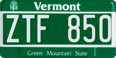 VT license plate ZTF850