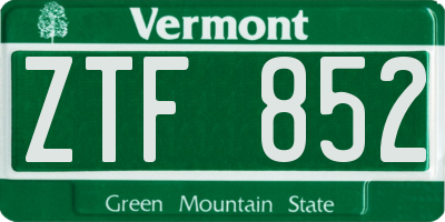 VT license plate ZTF852