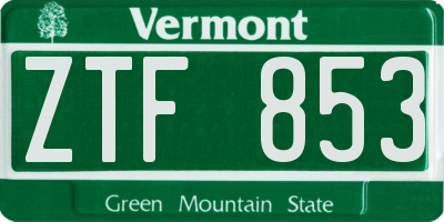 VT license plate ZTF853