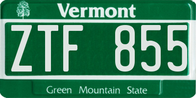 VT license plate ZTF855