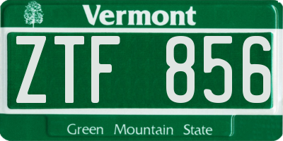 VT license plate ZTF856