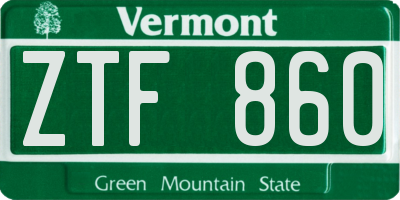 VT license plate ZTF860