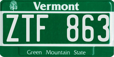 VT license plate ZTF863