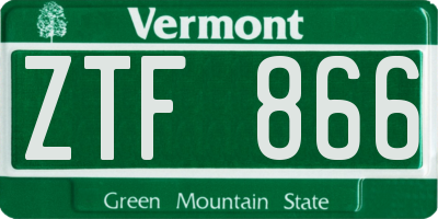 VT license plate ZTF866