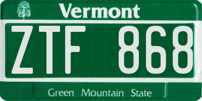 VT license plate ZTF868