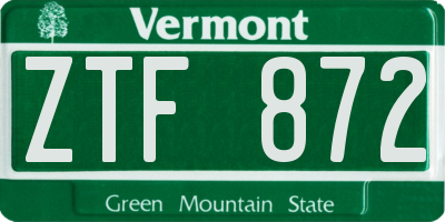 VT license plate ZTF872