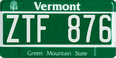 VT license plate ZTF876