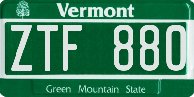 VT license plate ZTF880