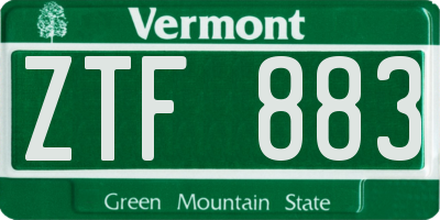 VT license plate ZTF883