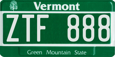 VT license plate ZTF888