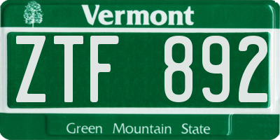 VT license plate ZTF892