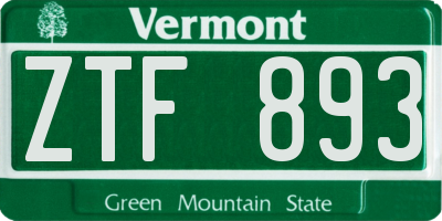 VT license plate ZTF893