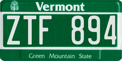VT license plate ZTF894