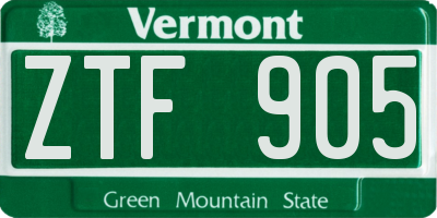 VT license plate ZTF905
