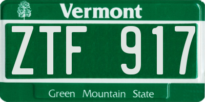 VT license plate ZTF917
