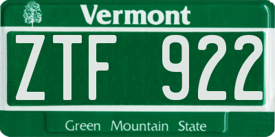 VT license plate ZTF922