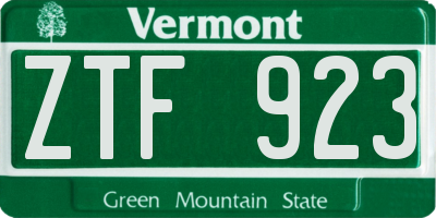 VT license plate ZTF923