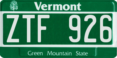 VT license plate ZTF926