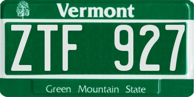 VT license plate ZTF927