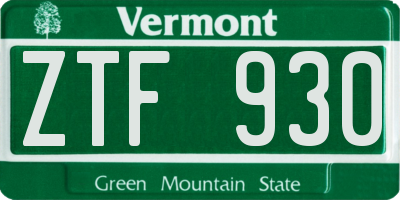 VT license plate ZTF930
