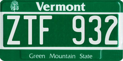 VT license plate ZTF932