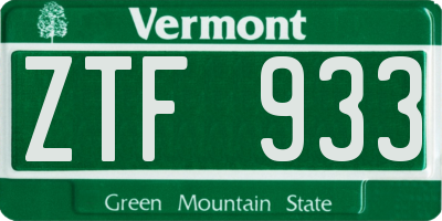 VT license plate ZTF933