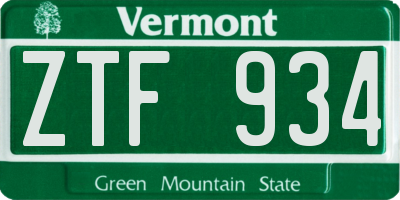 VT license plate ZTF934