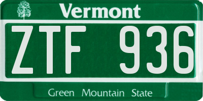 VT license plate ZTF936