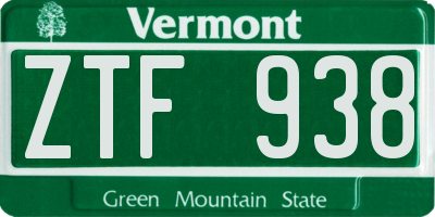 VT license plate ZTF938