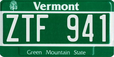VT license plate ZTF941