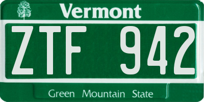 VT license plate ZTF942