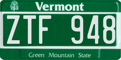VT license plate ZTF948