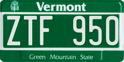 VT license plate ZTF950