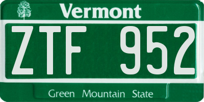 VT license plate ZTF952