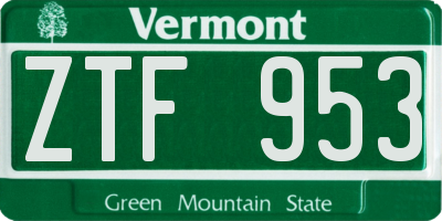 VT license plate ZTF953