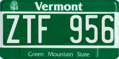 VT license plate ZTF956