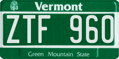 VT license plate ZTF960