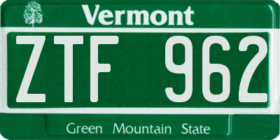 VT license plate ZTF962