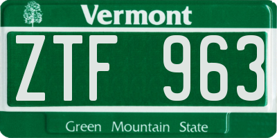 VT license plate ZTF963