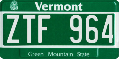 VT license plate ZTF964