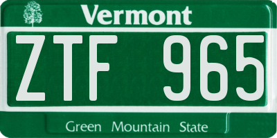 VT license plate ZTF965