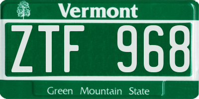 VT license plate ZTF968