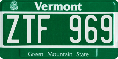 VT license plate ZTF969